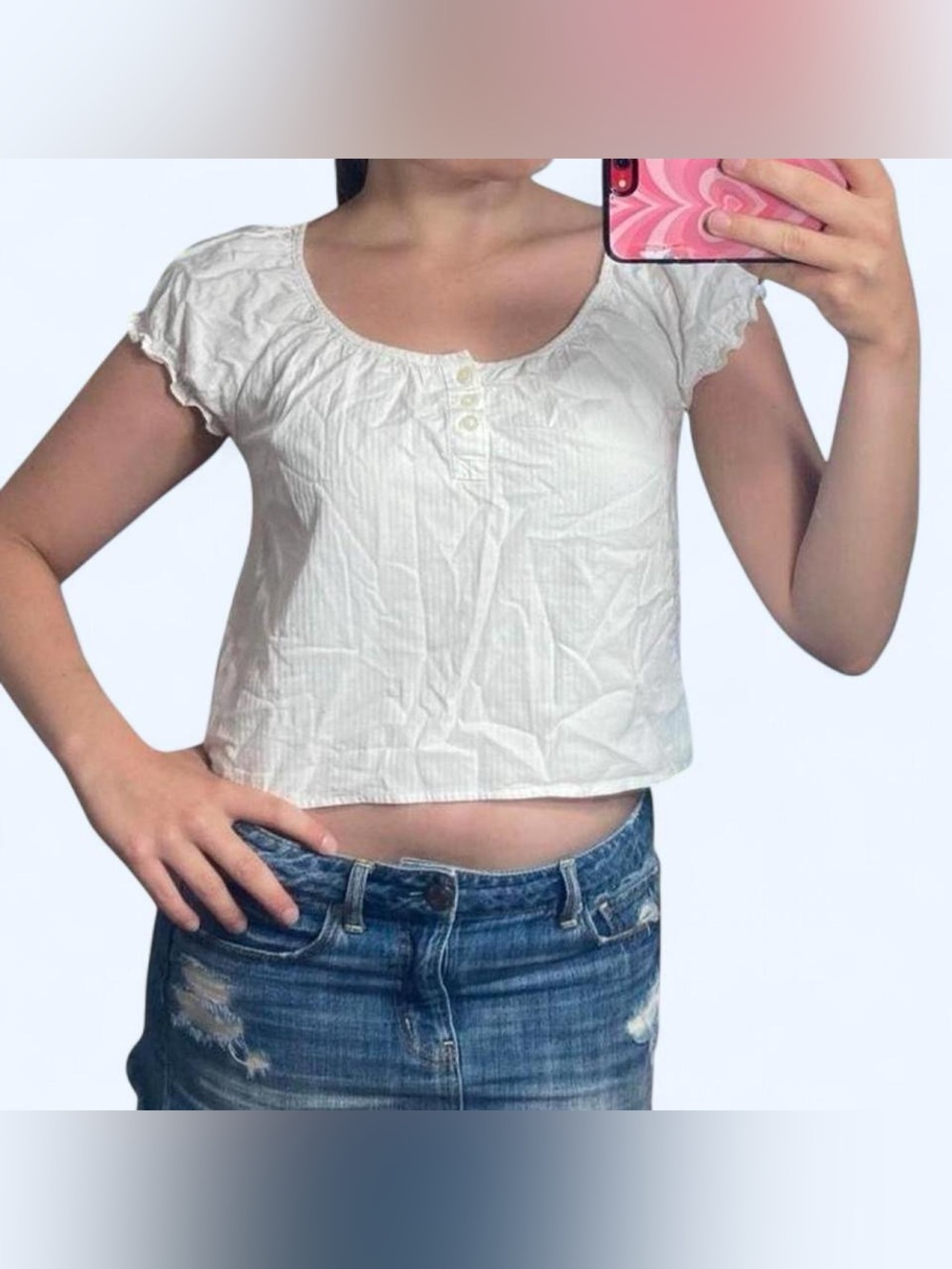Brandy Melville White Ruffled Cap Sleeve Crop Top